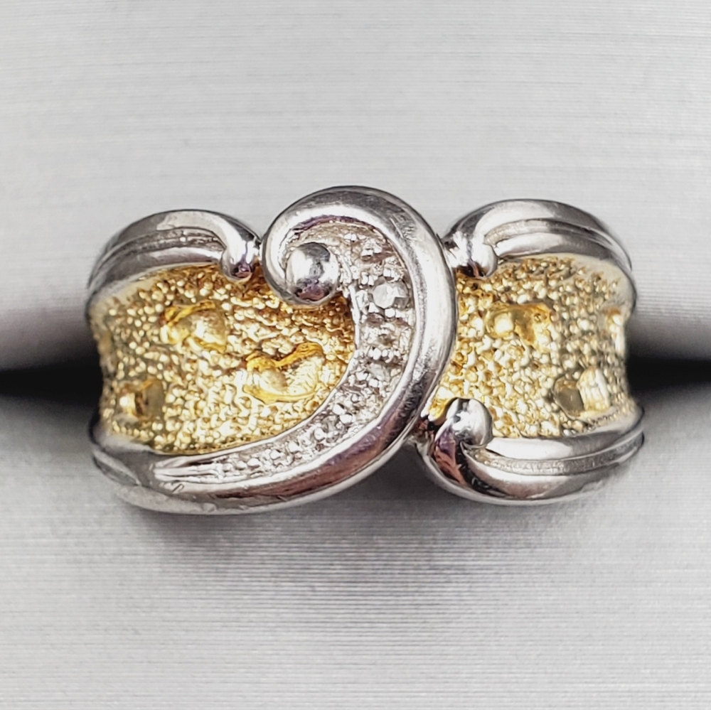 Genuine Diamond 14k Yellow Gold / 925 Sterling Silver Footprint in Sand Ring